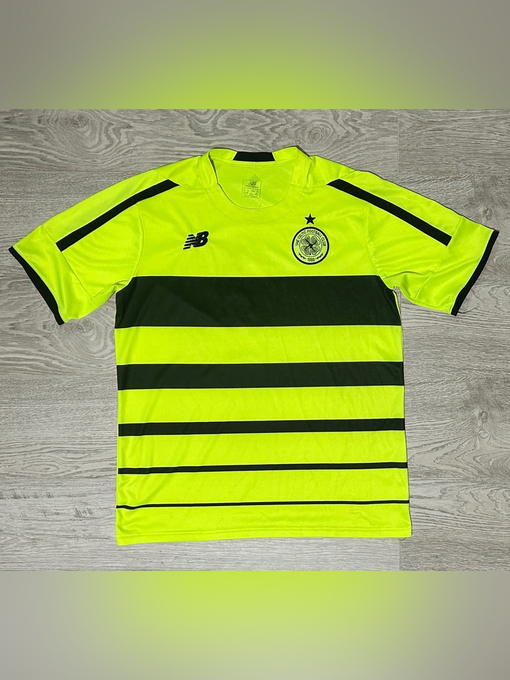 New Balance Celtic FC Neon Yellow & Black Striped Soccer Jersey